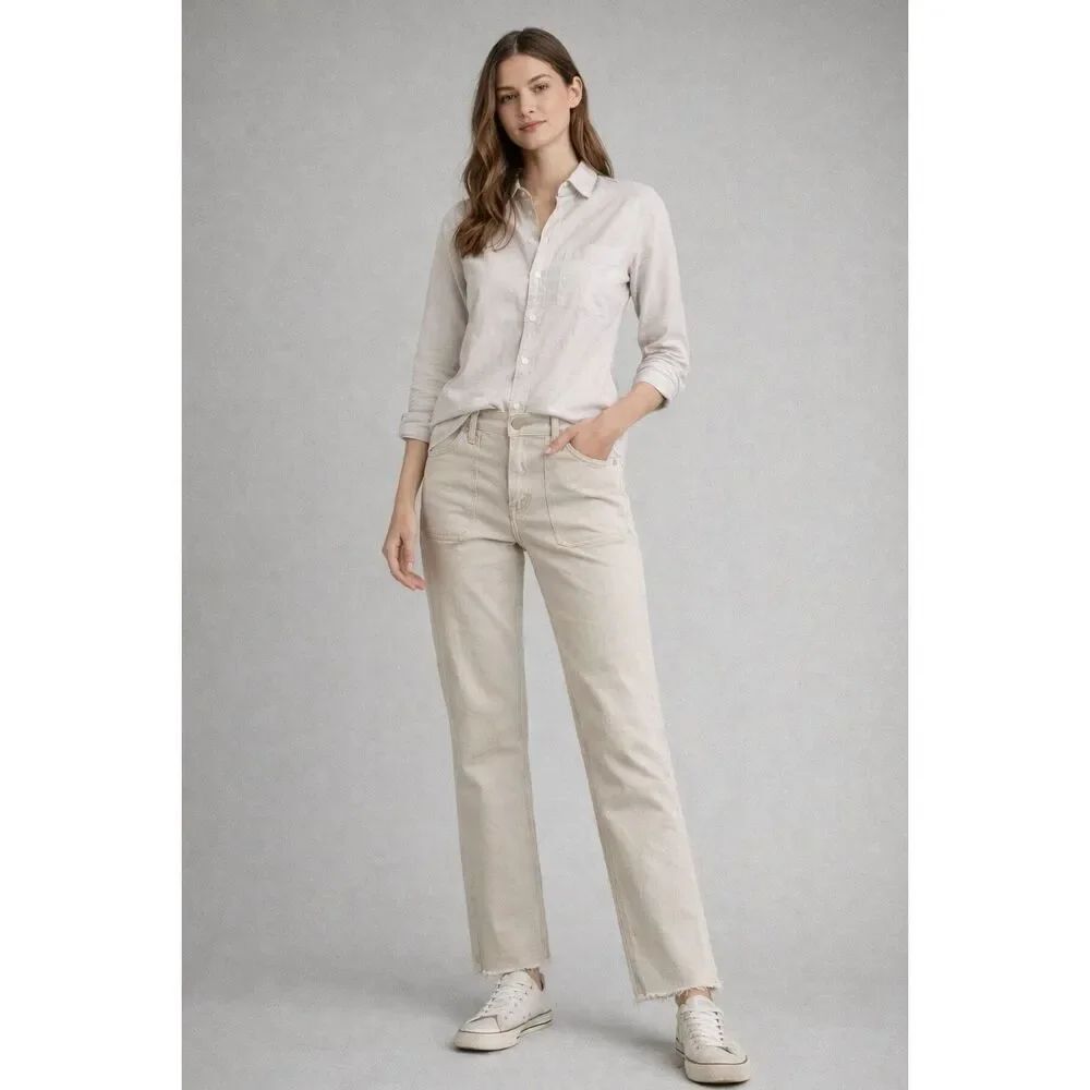 Frank & Eileen Beige Raw Hem Straight Leg Pants Women’s 2 USA